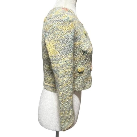 Sleeping on Snow Embroidered Mohair-Blend Cardigan Pastel Floral Cottagecore (M) - Picture 3 of 6